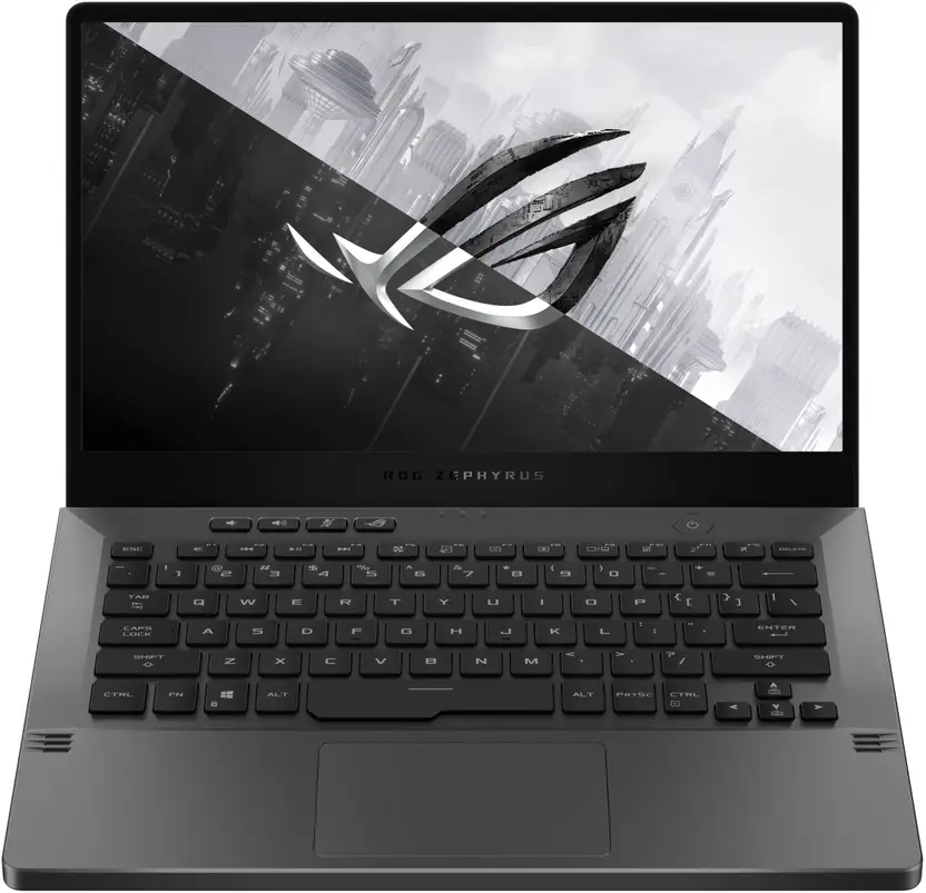image for Asus ROG Zephyrus G14 Review 2025 featuring the laptop with a vibrant OLED display, bold review title, and RTX 5070 Ti graphics label.