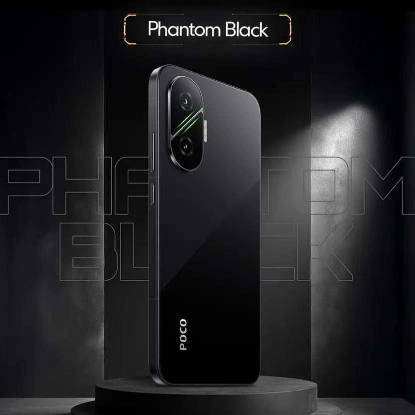Poco F7 front view showing 120 Hz 1.5K AMOLED display with game UI